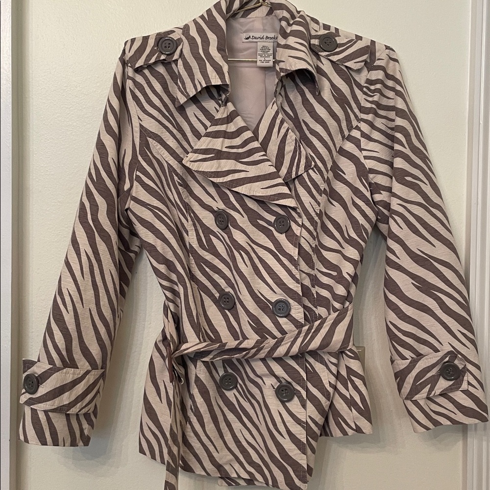 David Brooks Zebra cropped Trench Coat Size Large